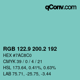 Código de color: RGB 122.9 200.2 192 | qconv.com