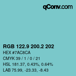 Color code: RGB 122.9 200.2 202 | qconv.com
