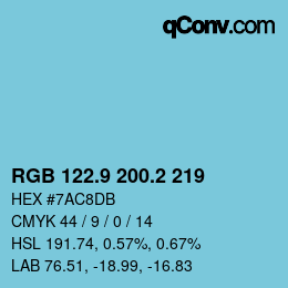 カラーコード: RGB 122.9 200.2 219 | qconv.com