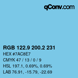 Color code: RGB 122.9 200.2 231 | qconv.com