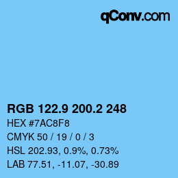 Color code: RGB 122.9 200.2 248 | qconv.com