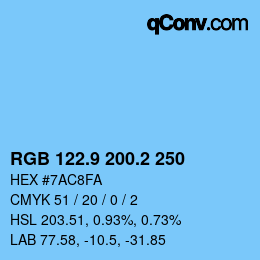 Code couleur: RGB 122.9 200.2 250 | qconv.com