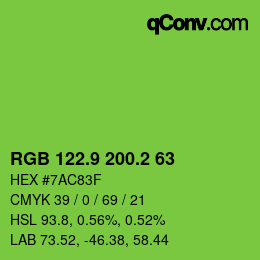 カラーコード: RGB 122.9 200.2 63 | qconv.com