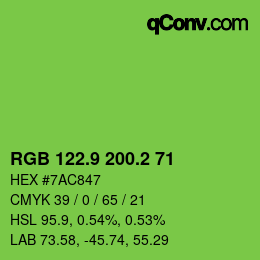 カラーコード: RGB 122.9 200.2 71 | qconv.com