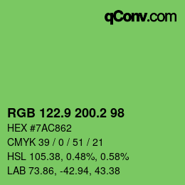 カラーコード: RGB 122.9 200.2 98 | qconv.com