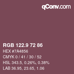 Color code: RGB 122.9 72 86 | qconv.com