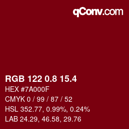 カラーコード: RGB 122 0.8 15.4 | qconv.com