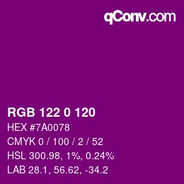 カラーコード: RGB 122 0 120 | qconv.com