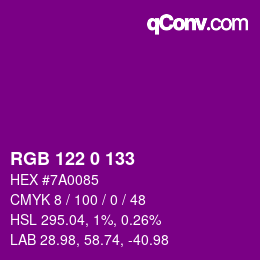颜色代码: RGB 122 0 133 | qconv.com
