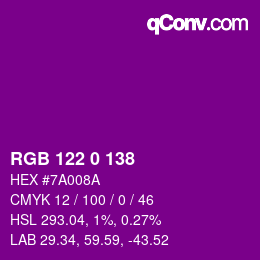 Color code: RGB 122 0 138 | qconv.com