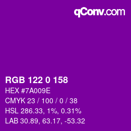 Color code: RGB 122 0 158 | qconv.com