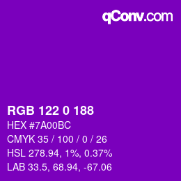 Color code: RGB 122 0 188 | qconv.com