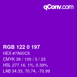 Farbcode: RGB 122 0 197 | qconv.com
