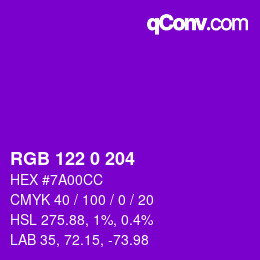 カラーコード: RGB 122 0 204 | qconv.com