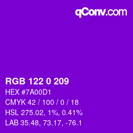 Color code: RGB 122 0 209 | qconv.com