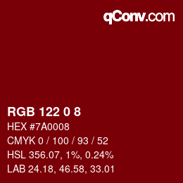 Color code: RGB 122 0 8 | qconv.com