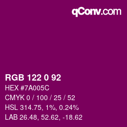 颜色代码: RGB 122 0 92 | qconv.com