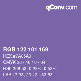 カラーコード: RGB 122 101 169 | qconv.com