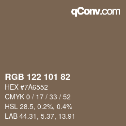 颜色代码: RGB 122 101 82 | qconv.com