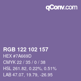 Color code: RGB 122 102 157 | qconv.com