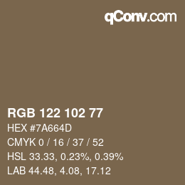 カラーコード: RGB 122 102 77 | qconv.com