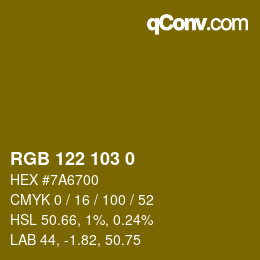 Color code: RGB 122 103 0 | qconv.com