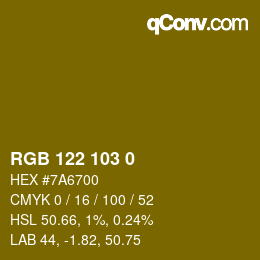 カラーコード: RGB 122 103 0 | qconv.com