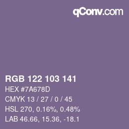 カラーコード: RGB 122 103 141 | qconv.com