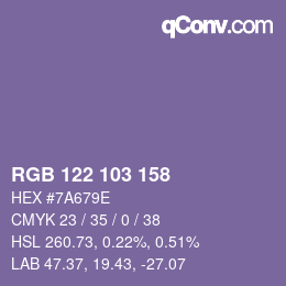 カラーコード: RGB 122 103 158 | qconv.com
