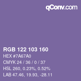 Farbcode: RGB 122 103 160 | qconv.com