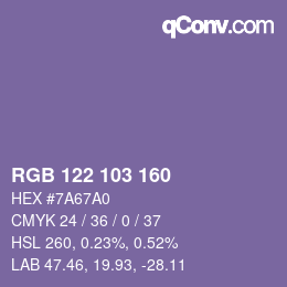 Color code: RGB 122 103 160 | qconv.com