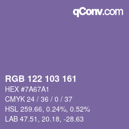 Color code: RGB 122 103 161 | qconv.com