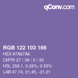 Color code: RGB 122 103 166 | qconv.com