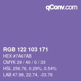Color code: RGB 122 103 171 | qconv.com