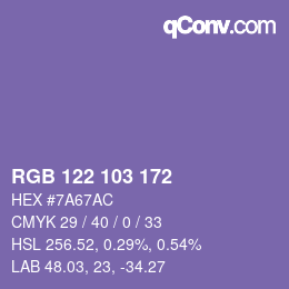 Color code: RGB 122 103 172 | qconv.com