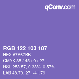 Color code: RGB 122 103 187 | qconv.com