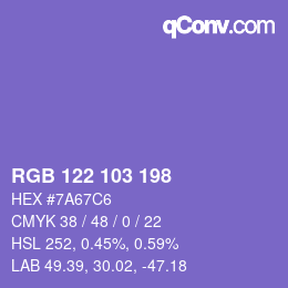 颜色代码: RGB 122 103 198 | qconv.com