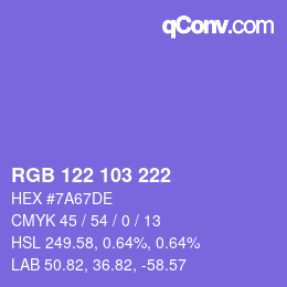 Color code: RGB 122 103 222 | qconv.com