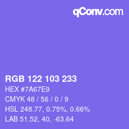 Color code: RGB 122 103 233 | qconv.com