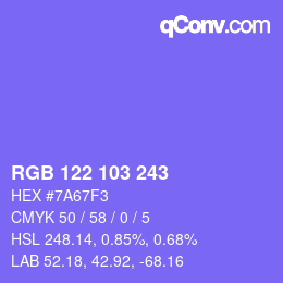 Color code: RGB 122 103 243 | qconv.com