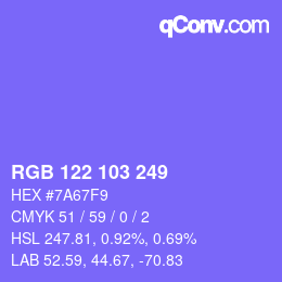 Color code: RGB 122 103 249 | qconv.com