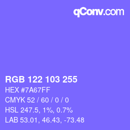 Color code: RGB 122 103 255 | qconv.com