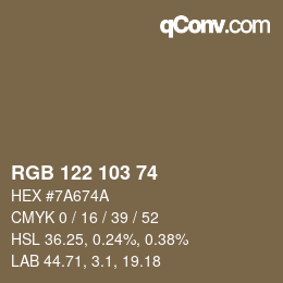 Color code: RGB 122 103 74 | qconv.com