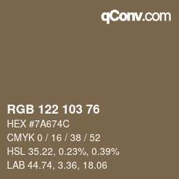 Color code: RGB 122 103 76 | qconv.com
