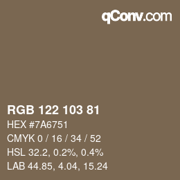 Color code: RGB 122 103 81 | qconv.com