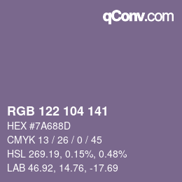 颜色代码: RGB 122 104 141 | qconv.com