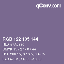 Color code: RGB 122 105 144 | qconv.com