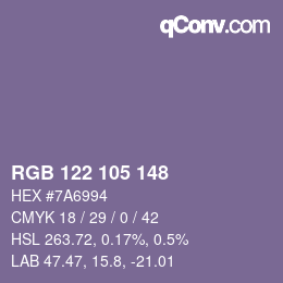 Color code: RGB 122 105 148 | qconv.com