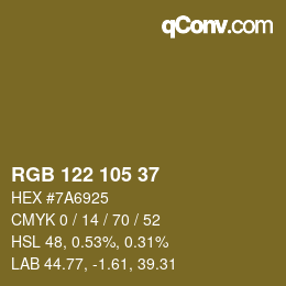 Farbcode: RGB 122 105 37 | qconv.com