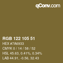Color code: RGB 122 105 51 | qconv.com